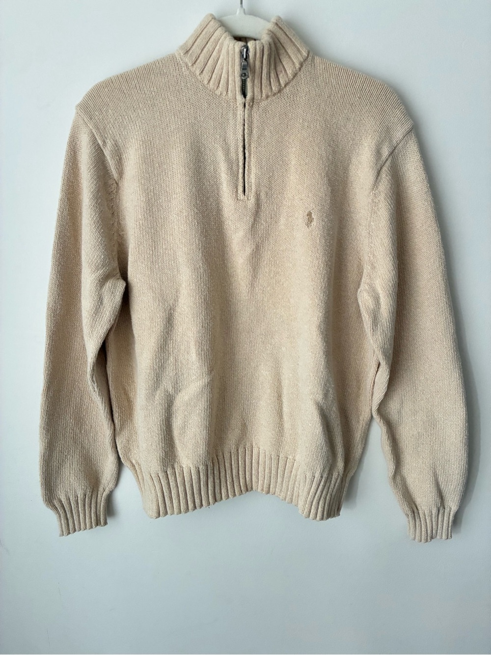 Vintage Ralph Lauren Sweater Men's XL Beige Half-Zip Knit Sweater